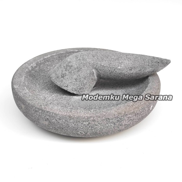 Cobek Batu Asli Original + Ulekan Munthu Muntu Muntilan Merapi - 24 cm