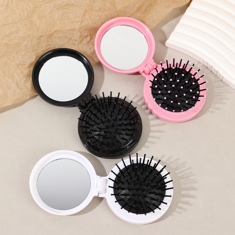 Pijat Kreatif Cermin Lipat Dengan Sisir Portable Kecil Travel Gadis Sikat Rambut Styling Alat Mini Lucu Pocket Mirror