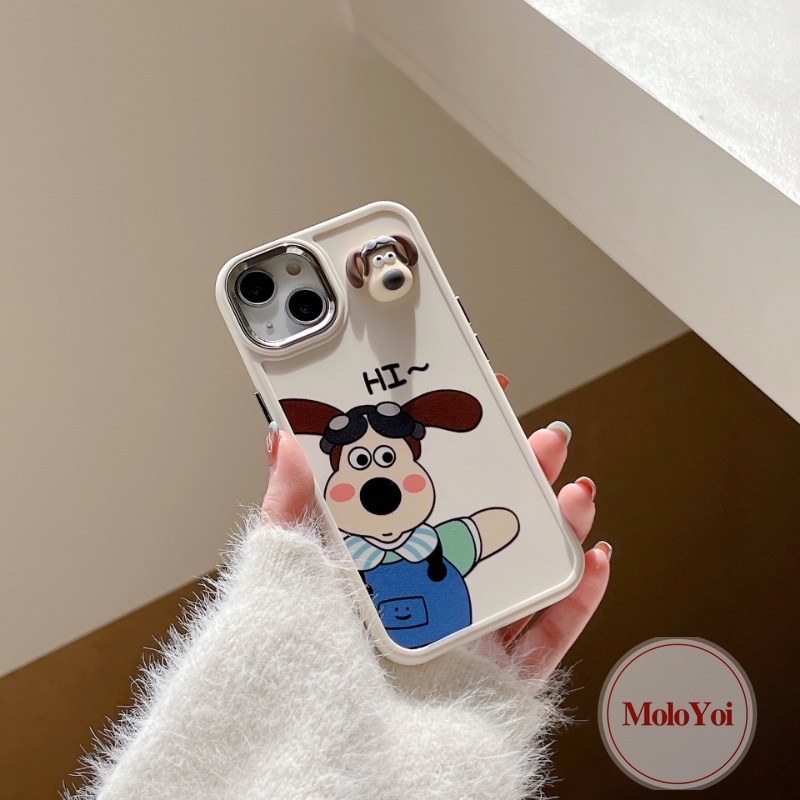 Kartun Wallace Dan Gromit 3D Anjing Lucu Mainan Case Kompatibel Untuk IPhone 7Plus 8Plus 11 12 14 13 Pro MAX XR 7 8 Plus X XS MAX Mewah Plating Metal Lensa Frame Electroplate Soft Cover