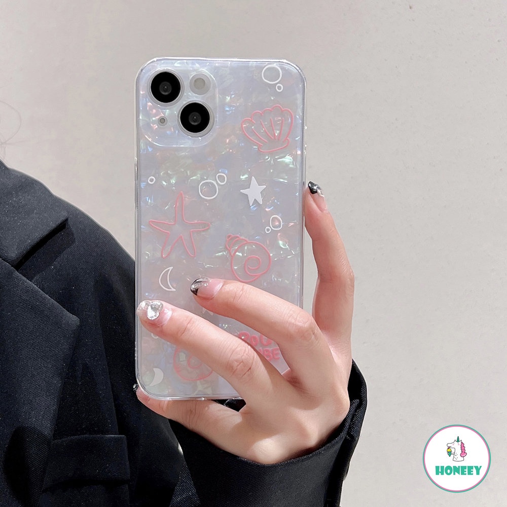 Ins Starfish Shell Ocean Glitter Back Cover Kompatibel Dengan iPhone 11 Pro Max13 12 14 Pro Max Lucu Warna-Warni Shockproof Phone Cover