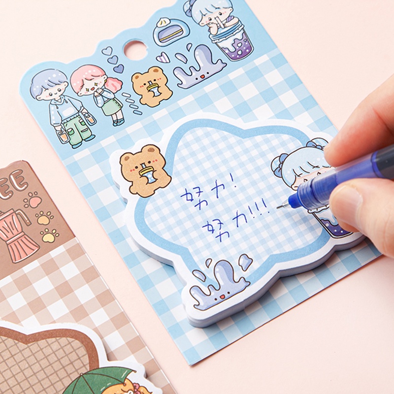 30lembar Kawaii Kartun Berbentuk Kisi Sticky Notes Siswa Portable Tearable Notepad