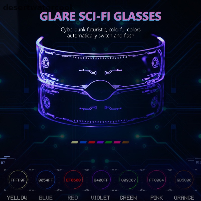 Deid Kacamata Bercahaya LED Vintage Punk Kacamata Pria Wanita Fashion Pesta Natal Warna-Warni Menyala Kacamata Shades Martijn