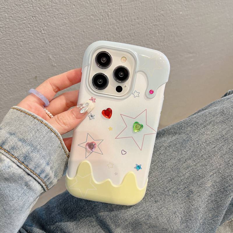 【3D Ice Cream】Shinny Star Love Cute Soft Case IPhone 7 8 Plus XR XS Max 11 12 13 14 Pro Max 14 Plus for Women Girl Gift Cartoon Lovely