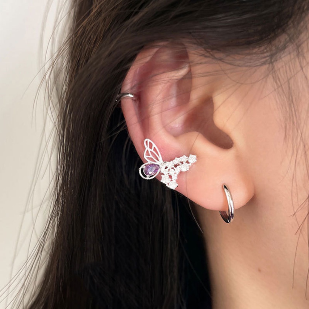 Anting Zirkon Kupu-Kupu Untuk Wanita In Versi Korea Dengan Rasa Desain Niche High-end Cahaya Anting Mewah Perhiasan Permen