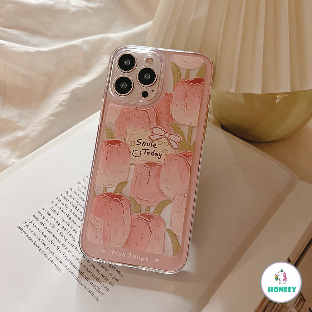 Untuk Iphone11 12 13 14 Pro Max Phone Case Sweet Fresh Transparan Lukisan Tulip Anti Jatuh Untuk iPhone Xr XXs Max7 8 Plus