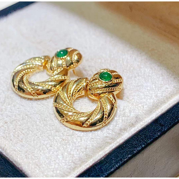 Goldkingdom Aksesoris Perhiasan Fashion Ready Stock Sederhana Dan Murah Hati Retro Ular Emerald Ins Anting Mewah