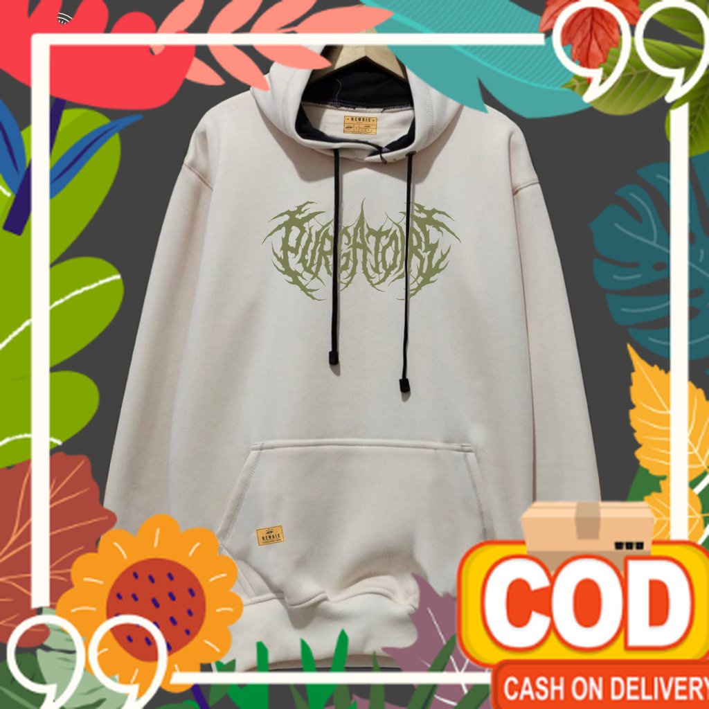 Sweater Hoodie Pria Distro Warna Cream Newbie List Metal PURGATORE Switer Pria Wanita Sweatshirt Jum