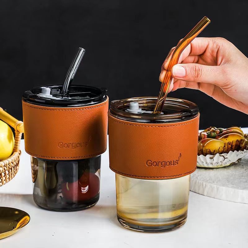 AVVET Gelas Tumbler Aesthetic Gelas Minum Kaca Simple Elegan Water Bottle Cup for Coffee Dengan Penutup Simple Elegan Tumbler Gelas Kaca 2in1 Water Bottle Import Murah