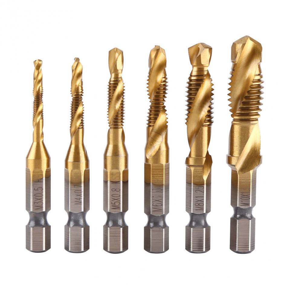 Mata Bor 6PCS Pembuat Ulir Drat Drill Tap Set Hex Twist Spiral Tapper Baut Bit Drilling Tapping Deburring