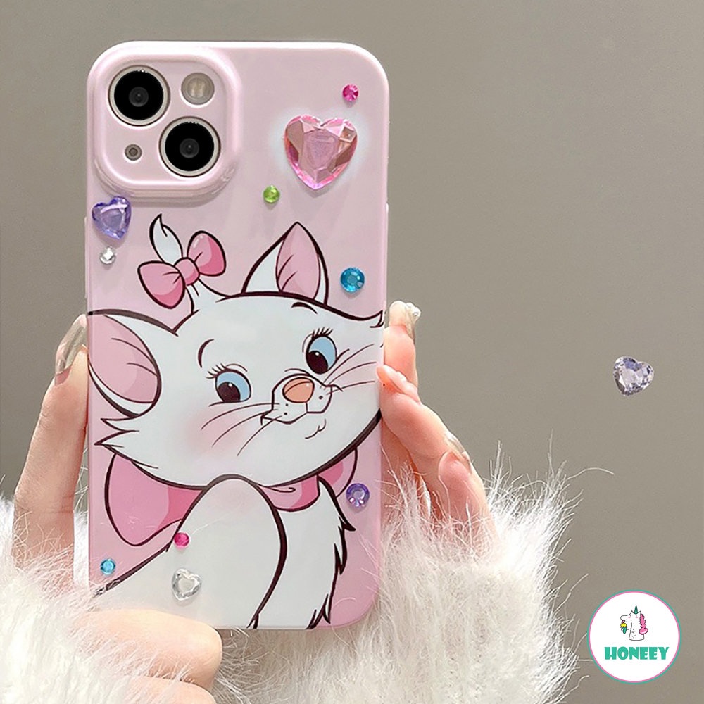 Casing Ponsel Kucing Maria Kartun Lucu Kompatibel Untuk iPhone XR X XS 11 12 13 14 Pro Max 7 8Plus Dengan Berlian Warna-Warni Shockproof Tipis Hard Shell