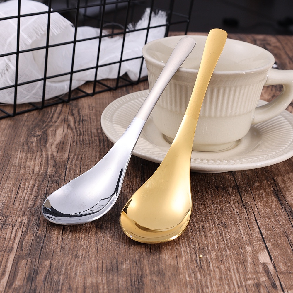 Sendok Bulat Gagang Panjang Stainless Steel/Ice Cream Dessert Tea Spoon/Sendok Pengaduk Kopi Serbaguna
