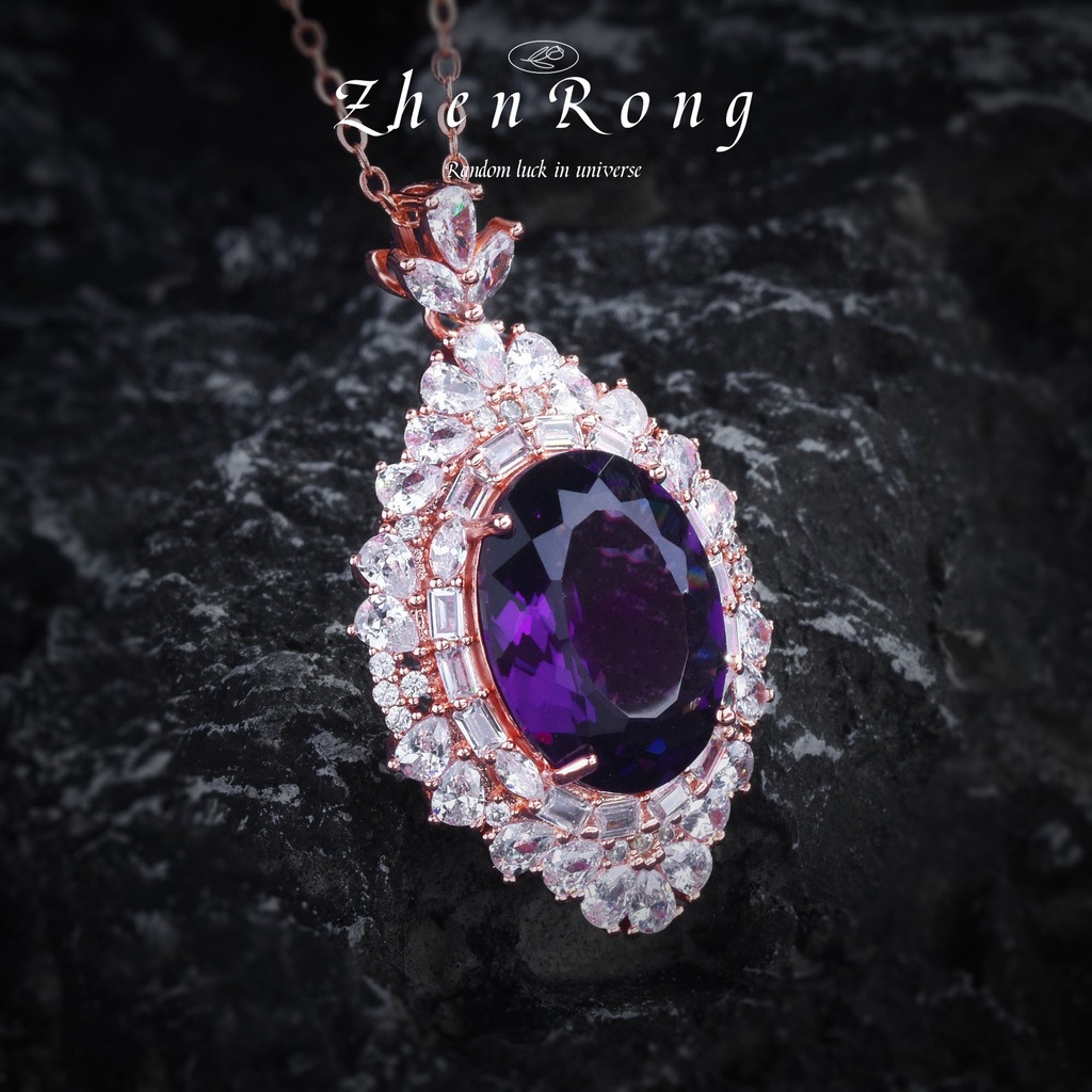 Goldkingdom Aksesoris Perhiasan Fashion Ready Stock Pusat Berbentuk Telur Batu Liontin Briliant Amethyst Kristal Zirkon Kalung