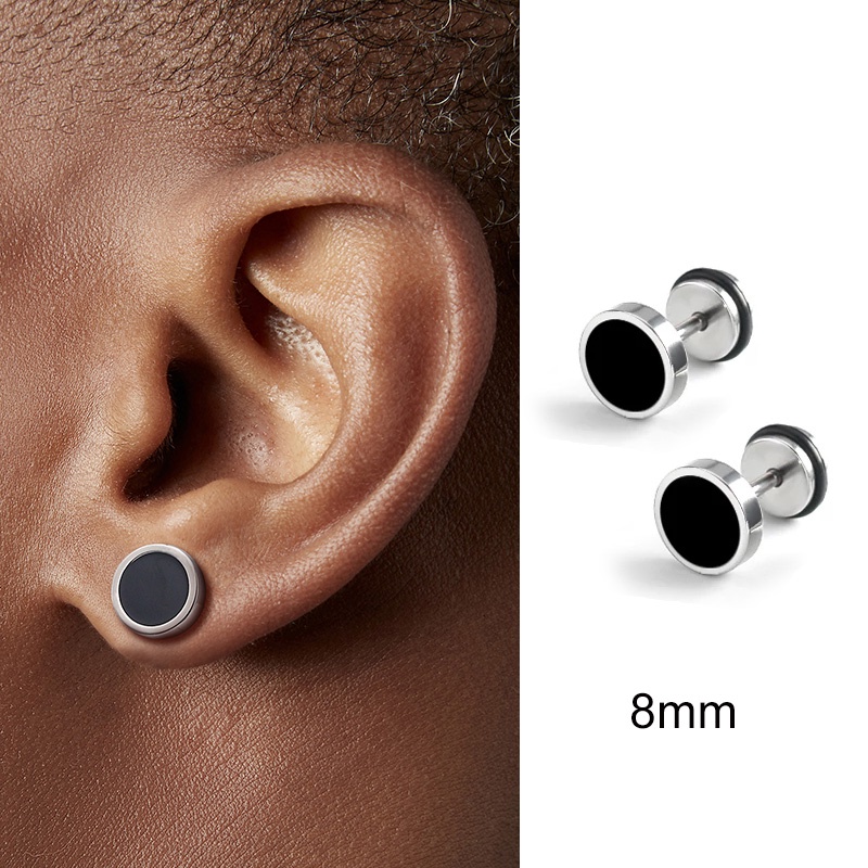 Korea Fashion Stainless Steel Punk Stud Earring Untuk Pria Baja Titanium Bulat Hitam Minyak Drip Earrings Perhiasan Hadiah