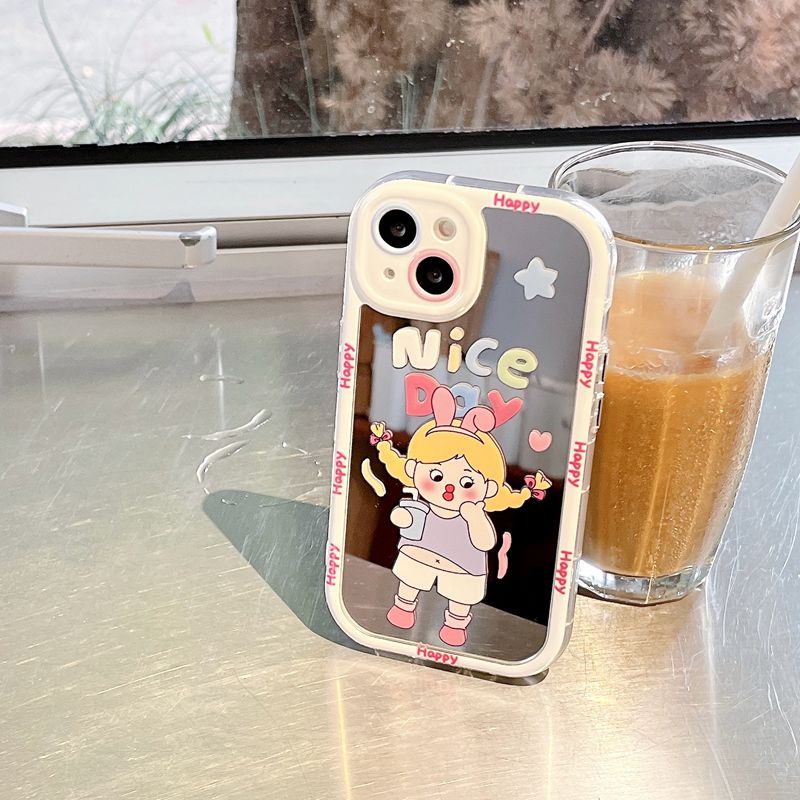 【Ice Cream Mirror】Happy Nice Day Girl Soft Case IPhone 11 12 13 14 Pro Max Women's Gift Cute Phone Case Make up