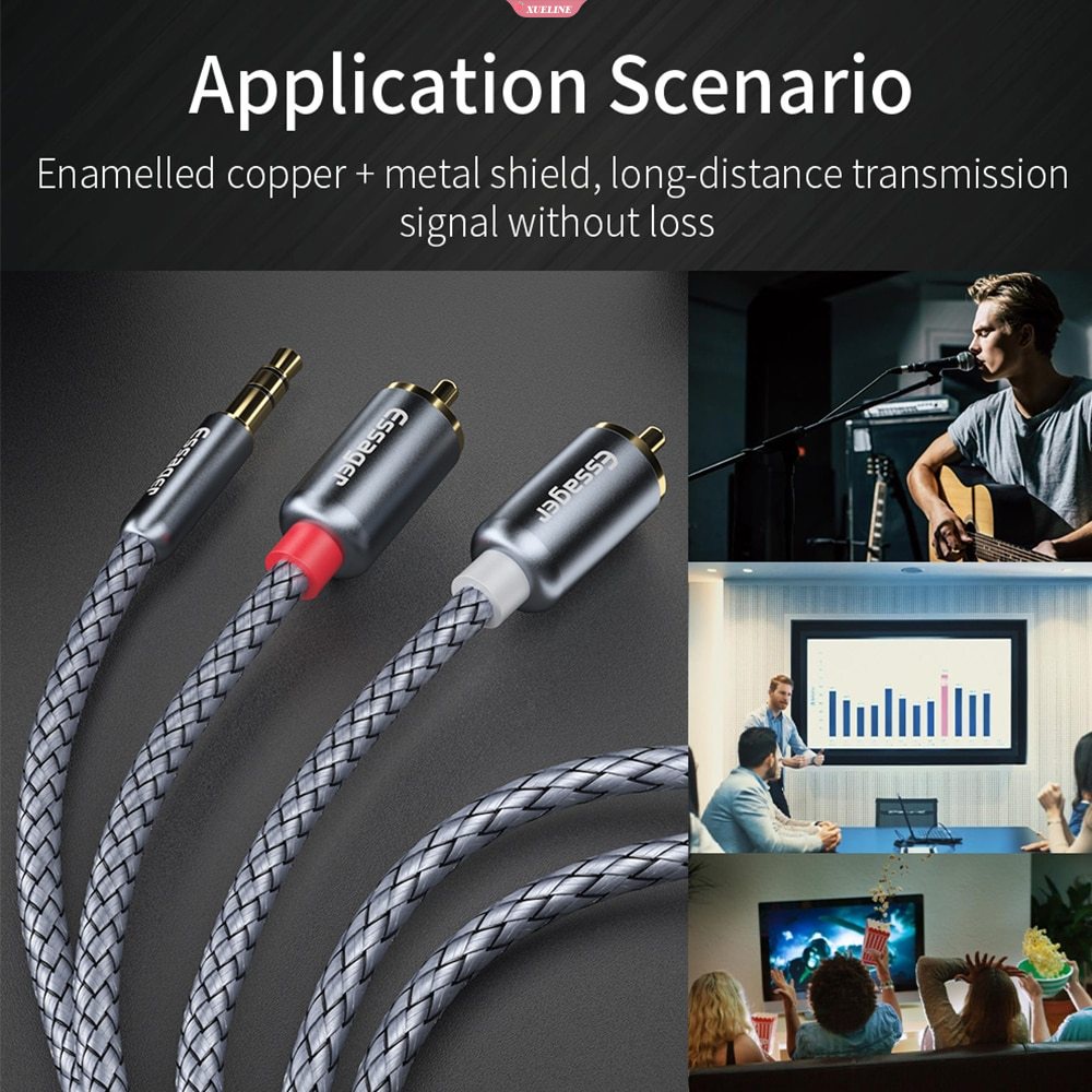 Essager RCA Kabel Audio Jack 3.5 to 2kabel RCA Jack 3.5mm to 2RCA Male Splitter Aux Cable Untuk TV PC Amplifier DVD Speaker Kawat [ZXL]