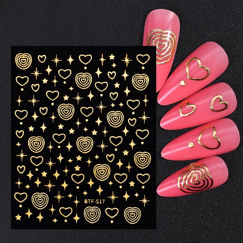 [Grosir] 3d Golden Shining Nail Sticker DIY Nail Art Dekoratif Stiker French Laser Love Ring Peningkatan Kuku Stiker Perekat Diri Bintang Awn Stiker Perekat Belakang