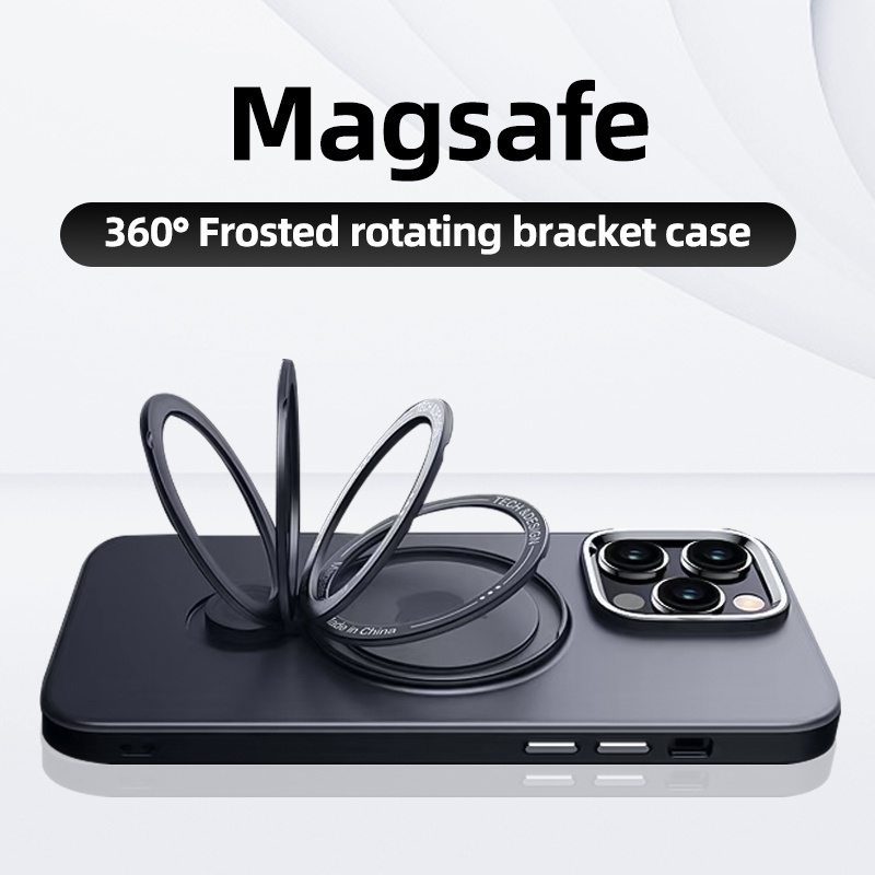 IPHONE Stand Casing Ponsel Hisap Magnetik Cocok Untuk Iphone11 12 13 14 Pro Max14 plus Casing Anti Jatuh Hard case Magsafe Wireless charging scrub Matte waterproof