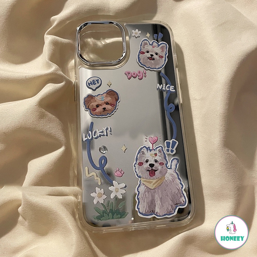 Casing Ponsel Untuk iPhone 14 pro Max13 12 pro max iPhone 11 pro max Lucu Puppy Makeup Cermin Handphone Cover Pelindung