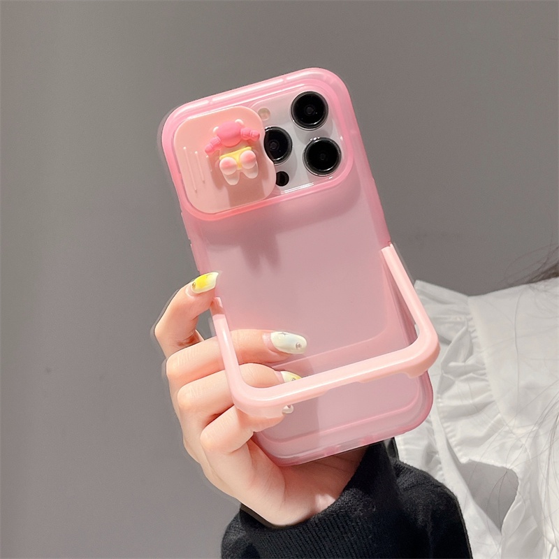 IPHONE Casing Ponsel Jendela Sliding PP Kartun Cocok Untuk Iphone14 13 12 11 Pro X XS Max XR 14Plus Full Set Dari Soft Case Bracket Transparan