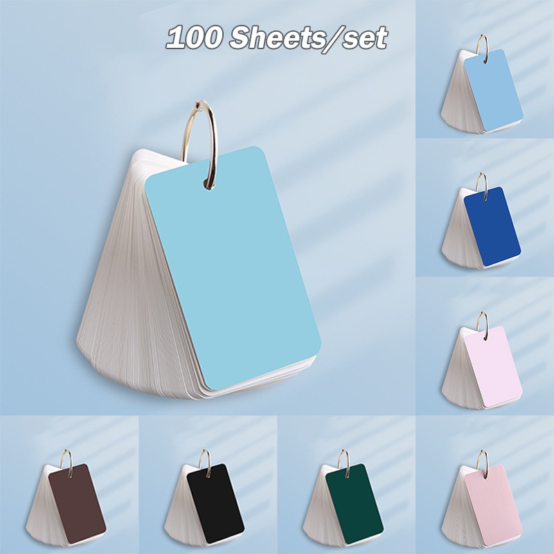 100lembar/set Colored Cover Blank White Hard Paper Card Binder Ring Note Pads Untuk Belajar Meninggalkan Pesan