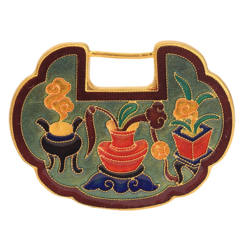 Goldkingdom Fashion Perhiasan Aksesoris Ready Stock Kuno Buatan Tangan Panggang Biru Menguntungkan Awan Kunci Lotus Ganda Ikan Lock Liontin Labu Capung Mata Transportasi Manik