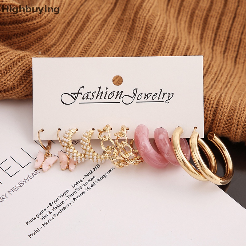 Hbid 5pasang/Set Berbagai Jenis Kepribadian Fashion Logam Mutiara Anting Set Wanita Fashion Aksesoris Glory