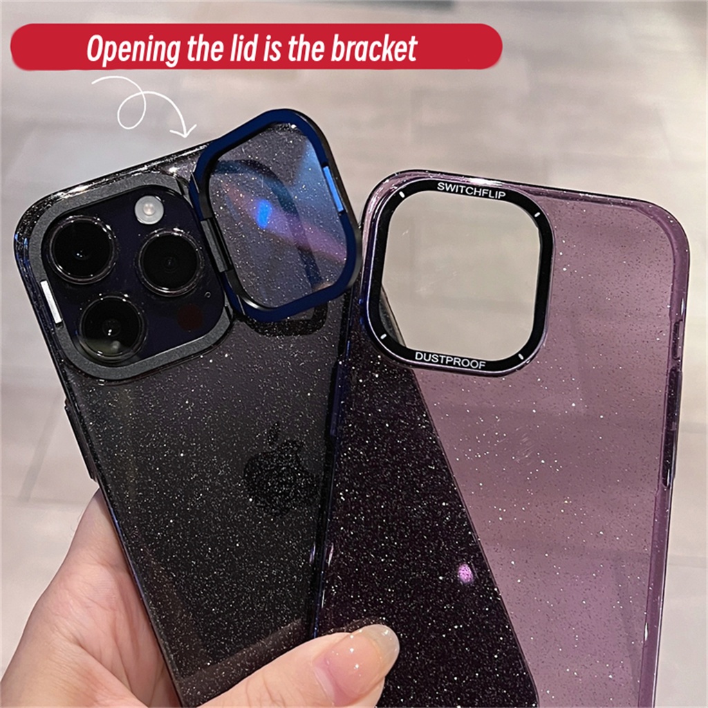 Kamera Perlindungan Lensa strand case iPhone 14 Pro Max case Dengan bracket case Iphone12 13 Pro Max14 plus case Mewah Kedip Perlindungan shock Transparan hard back