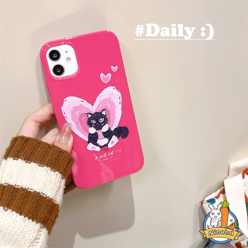 IPHONE Casing Kompatibel Untuk Iphone14 13 12 11 Pro Max X Xr Xs Max8 7 6 6s Plus SE 2020 Rose Red Heart Love Cute Cat Phone Case Shockproof Silikon Lembut Anti Gores Cover Pelindung