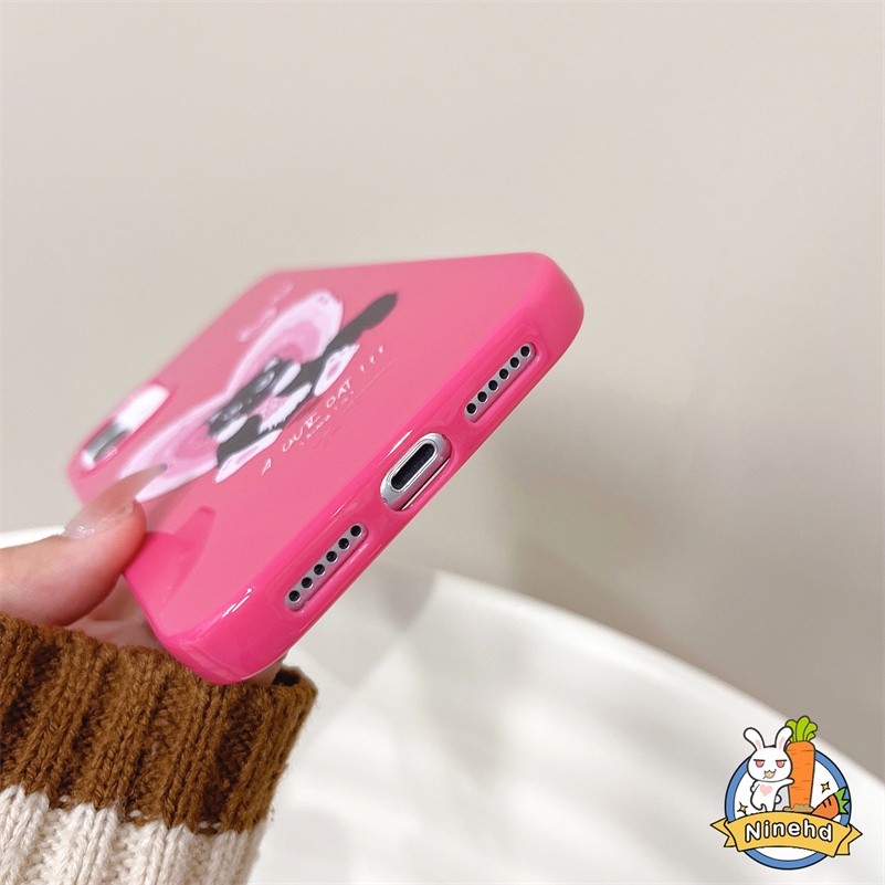 IPHONE Casing Kompatibel Untuk Iphone14 13 12 11 Pro Max X Xr Xs Max8 7 6 6s Plus SE 2020 Rose Red Heart Love Cute Cat Phone Case Shockproof Silikon Lembut Anti Gores Cover Pelindung