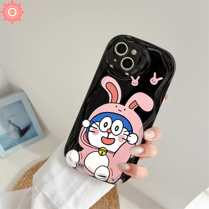 IPHONE Case Doraemon Kartun Lucu Kompatibel Untuk Iphone7 8 Plus XR 11 14 12 13 Pro Max 6s 6x XS Max SE 2020 Pasangan 3D Wavy Curved Edge Soft Cover