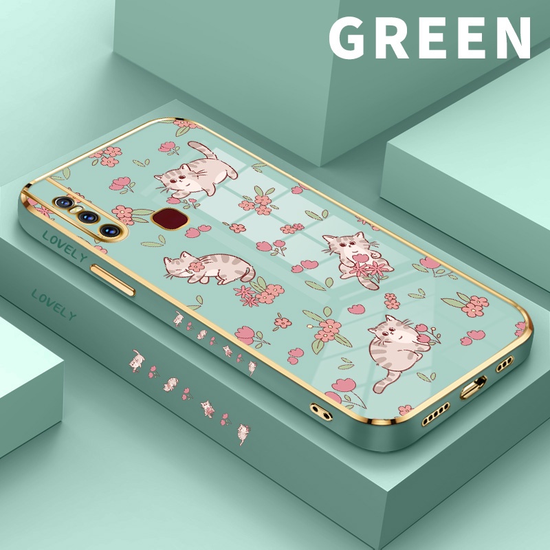 JWYNITA Case  For Vivo S1 V15 Pro V19 V20 SE Y70 2020 2021 Cat and Flower Mewah Silicone Case Penutu