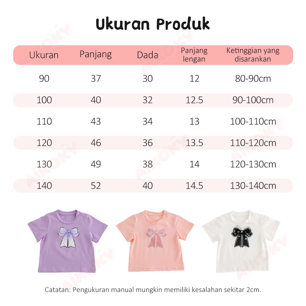 Aikoky Baju Kaos Anak Perempuan / Gadis T-shirt Lengan Pendek 2-10 Tahun