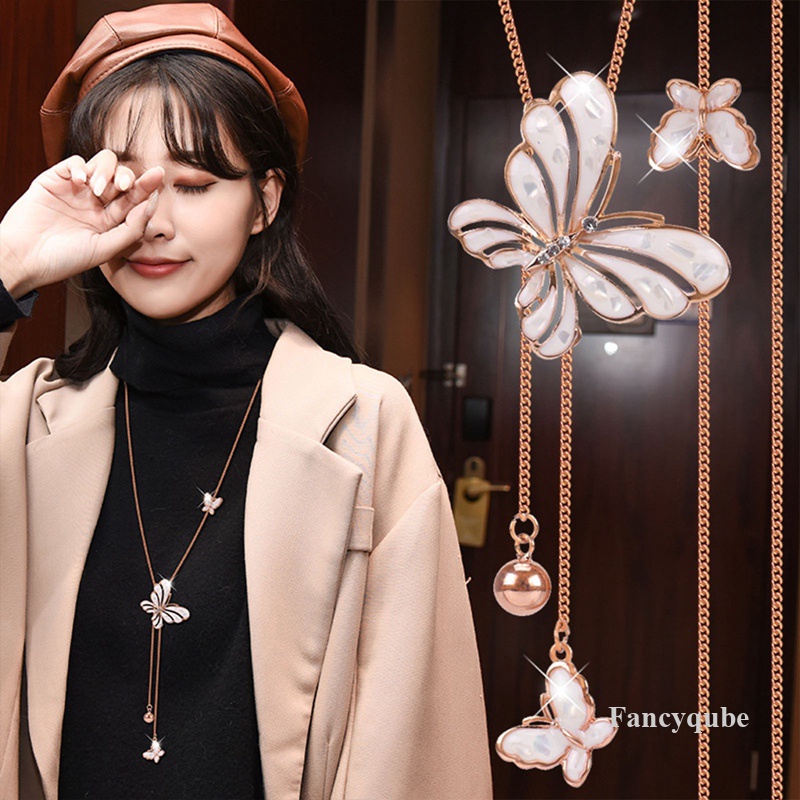 Wanita Zirkon Kupu-Kupu Panjang Tembaga Kalung Fashion Rantai Logam Kristal Hewan Liontin Kalung Disesuaikan