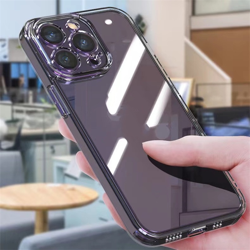 Casing Ponsel Bening TPU Tempered Glass Case Untuk iPhone 14 13 12 11 Pro Max7 8 14 plus XR XS MAX X Anti-Drop Case Lurus Sisi Penutup Belakang Kaca Bening Casing Ponsel