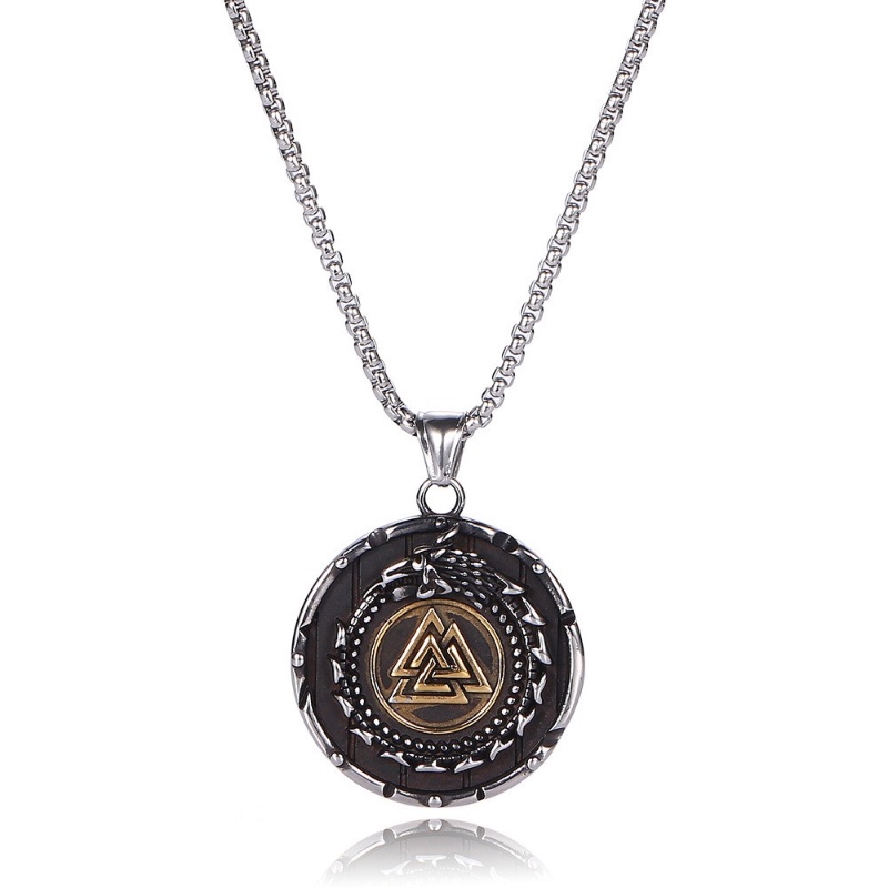 Z H Perhiasan Vintage Nordic Viking Naga Odin Segitiga Rune Fashion Pria Anti Karat Liontin Kalung Hip Hop Pesta Baja Titanium Perhiasan Aksesoris