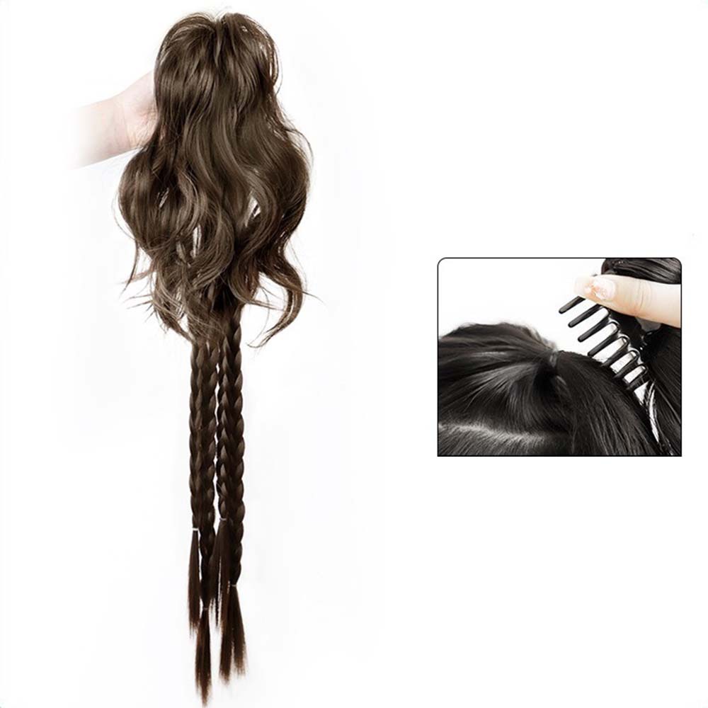 Y2k 50cm Panjang Twist Braided Tinggi 30cm Ponytail Rambut Ekstensi Untuk Wanita Serut Wig Aksesoris Rambut