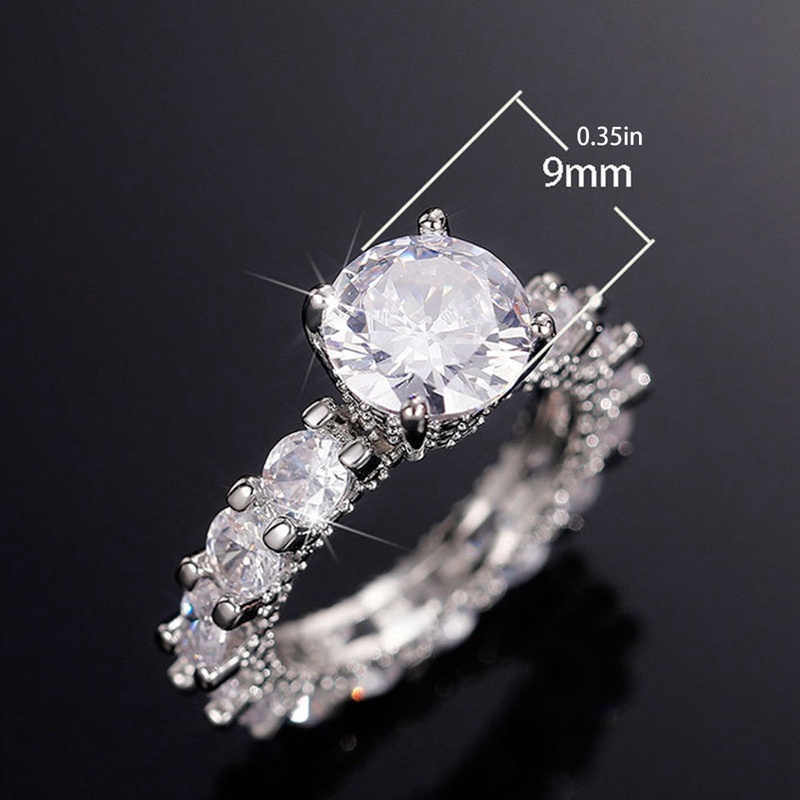 Full Paved Bulat Cubic Zirconia Eternity Promise Rings Mewah Pertunangan Pernikahan Band Aksesori Untuk Wanita Perhiasan Trendi