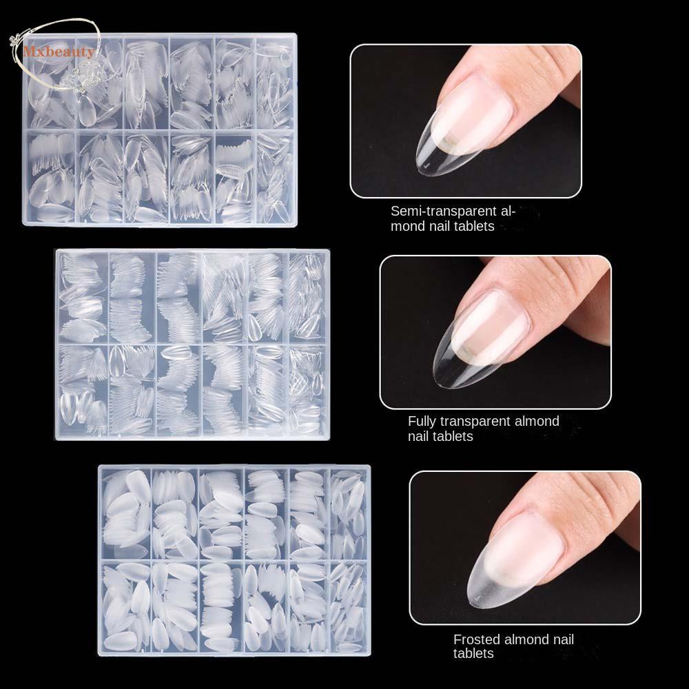 Mxbeauty Almond Kuku Palsu Frosting 504 Pcs Transparan Full Cover Kuku Palsu Manicure Tools Nail Extension Tekan Pada Kuku Dekorasi Kuku