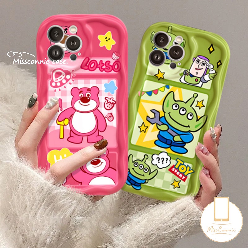 Kartun Toy Story Cute Strawberry Bear Manyo Case Untuk Realme C25 C55 C53 C35 C33 C25Y C21Y C21 C17 5s 7i 5i 6i 9i 5 C30 C20 C25s C20A C12 C31 C11 C15 Lembut 3D Bergelombang Melengkung Penutup Tepi