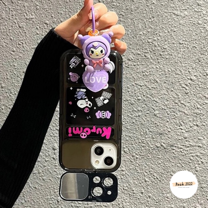 Kuromi Case Kartun Lucu Untuk OPPO A57 A15 A77 A5 A5s A77s A12 A7 A53 A9 A3s A31 A15s A33 2020 A12E A35 A11 A11K Kreatif Flip Make Up Cermin Lembut Penutup Belakang Dengan Gelang Boneka 3D