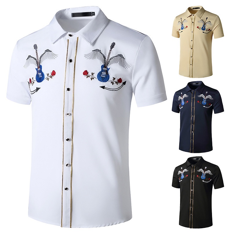 Baju Pria Kaus Lengan Pendek Kasual AliExpress Kemeja Denim Barat Bordir