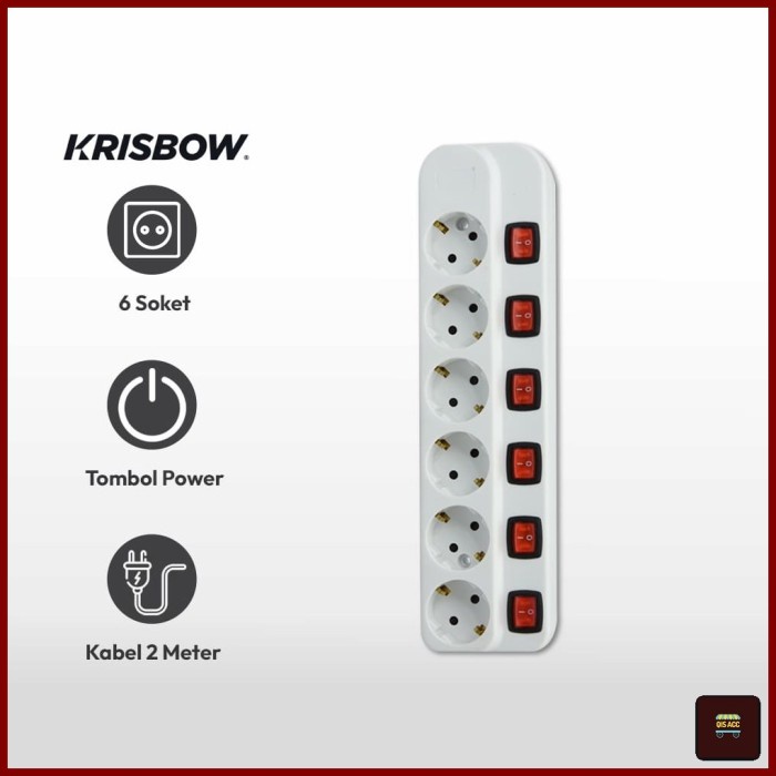 KRISBOW Colokan Listrik Stop Kontak 6 Lubang 2 Mtr Switch OnOff KR4368