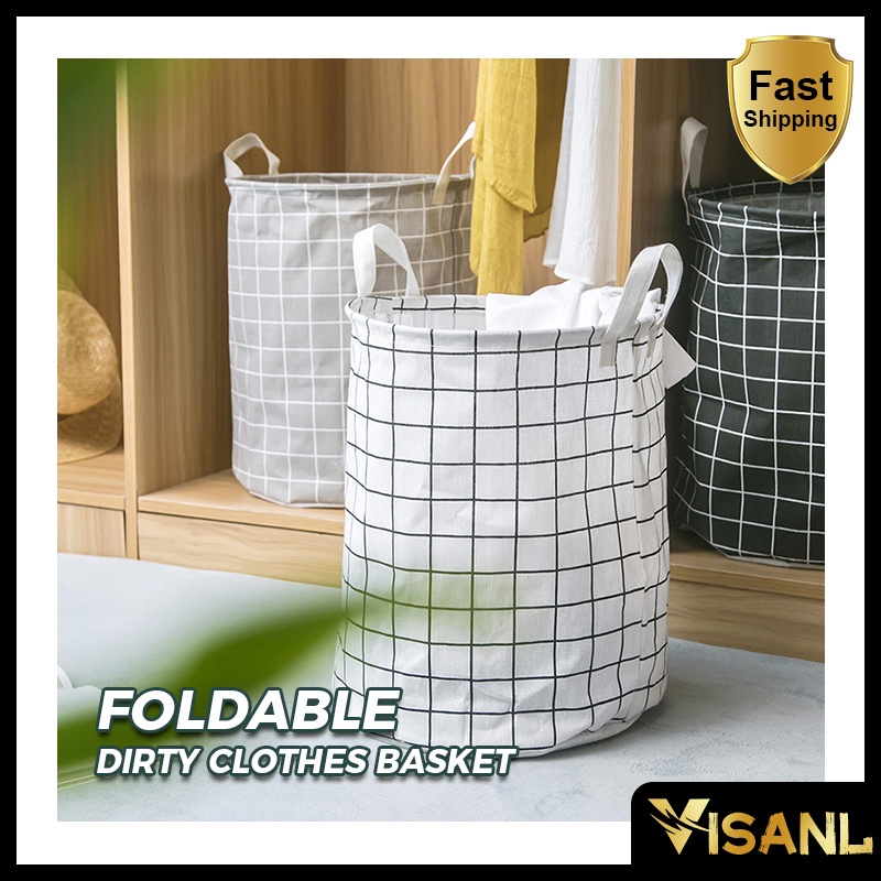 KERANJANG LAUNDRY BAG BULAT LIPAT PORTABLE CANVAS / KERANJANG BAJU KOTOR BERSIH VS-133