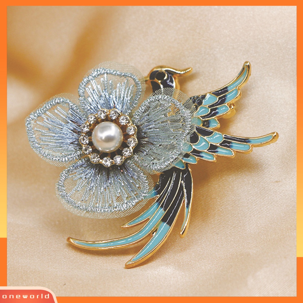 [ONE] Kerah Pin Bordir Bunga Enamel Burung Alloy Mutiara Imitasi Berlian Imitasi Bros Pin Aksesoris Kostum