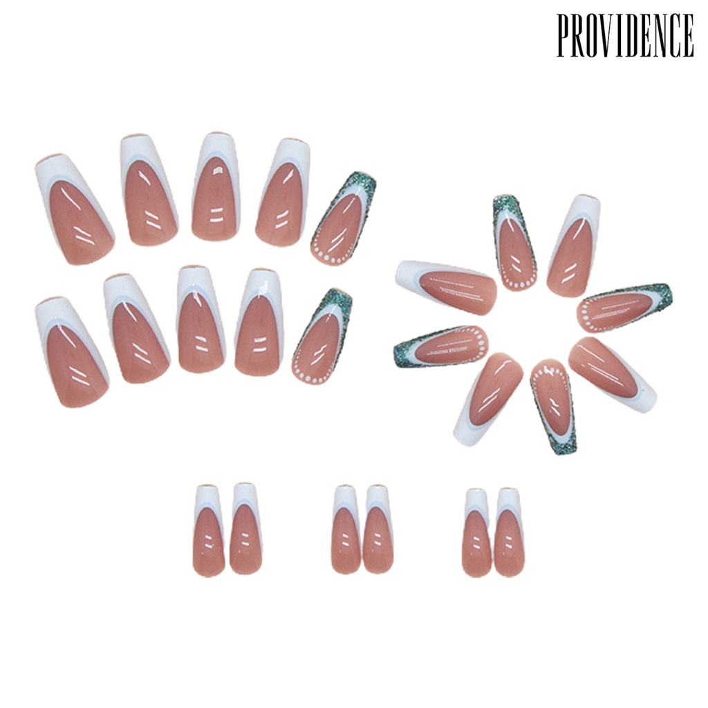 Providence 24Pcs/Set Tips Kuku Tidak Bahaya Dilepas Dekorasi Yang Indah Pengerjaan Halus DIY Eye-catching Balet French Glitter Nail Art Patch Rumah Tangga Pasokan