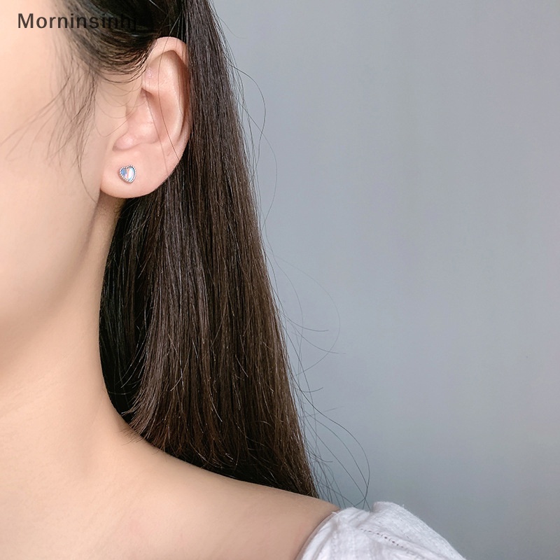 Mornin 1pasang925 Sterling Silver Lucu Warna-Warni Hati Moonstone Sekrup Stud Anting Telinga Tulang Kuku Untuk Wanita Pesta Pernikahan Perhiasan Halus id