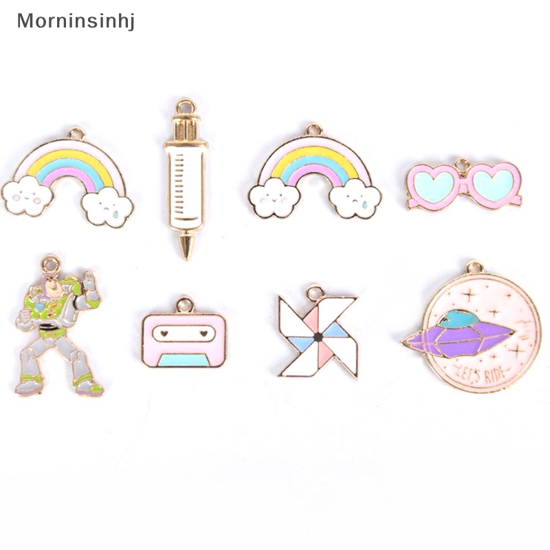 Mornin 10Pcs /Set Alloy Enamel Kincir Angin Hujan Ch Liontin Perhiasan DIY Membuat Craft id