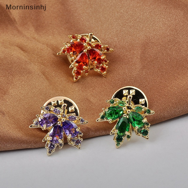 Mornin Mode Baru Zirkon Maple Daun Bros Elegan Kristal Mutiara Korsase Kerah Pin Kardigan Jas Lencana Bros Perhiasan Hadiah Aksesoris id