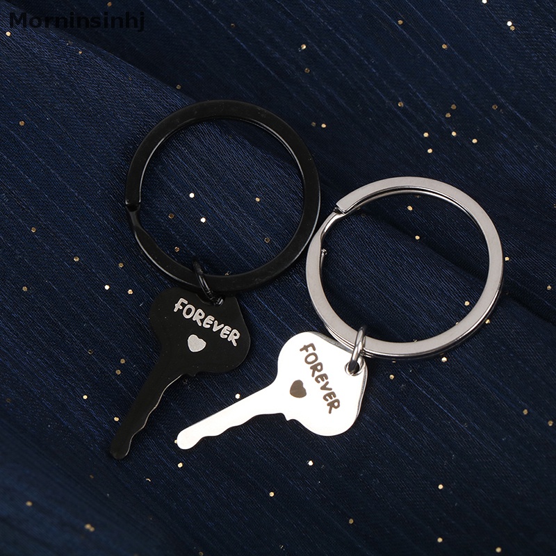 Mornin 1Set Stainless Steel Hadiah Kekasih Pernikahan Nikmat Pasangan Hatiku Gantungan Kunci Fashion Keyring Key Fob id