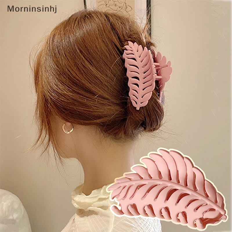 Mornin Fashion Bentuk Daun Warna Solid Hair Claw Untuk Wanita Grab Clip Bun Aksesoris id